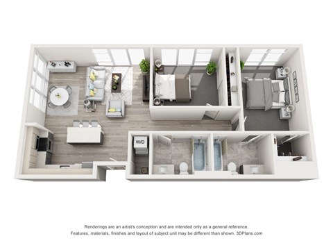 Floor plan for 2 beds, 2 baths, 1093 sqft